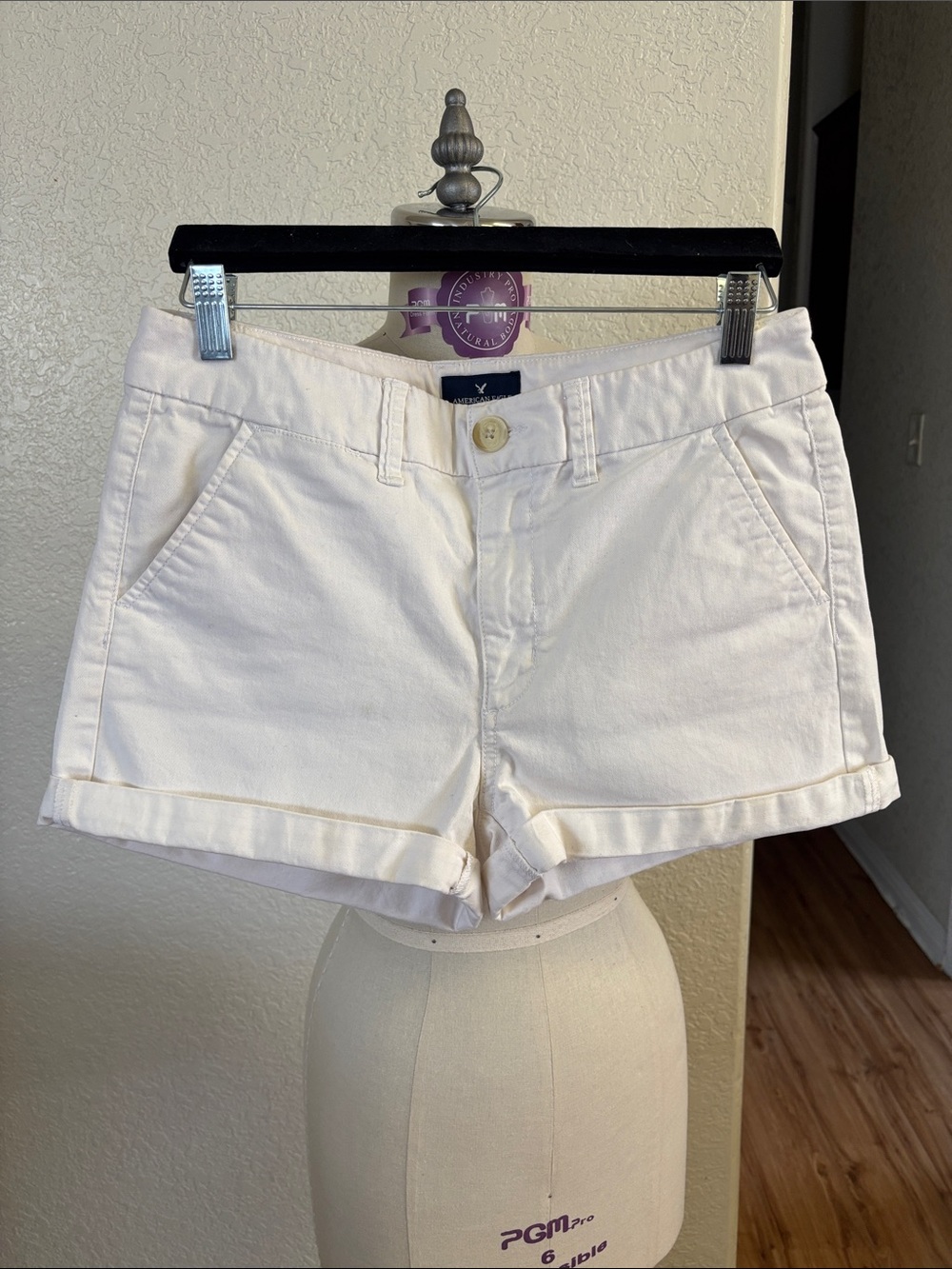 American Eagle Outfitters White Rolled-Hem Denim Shorts